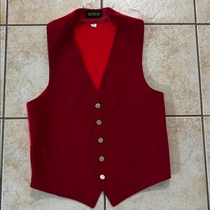 Vintage Nordstrom Crimson Cherry Red Wool Gold Buttoned Vest, Sz Medium‎